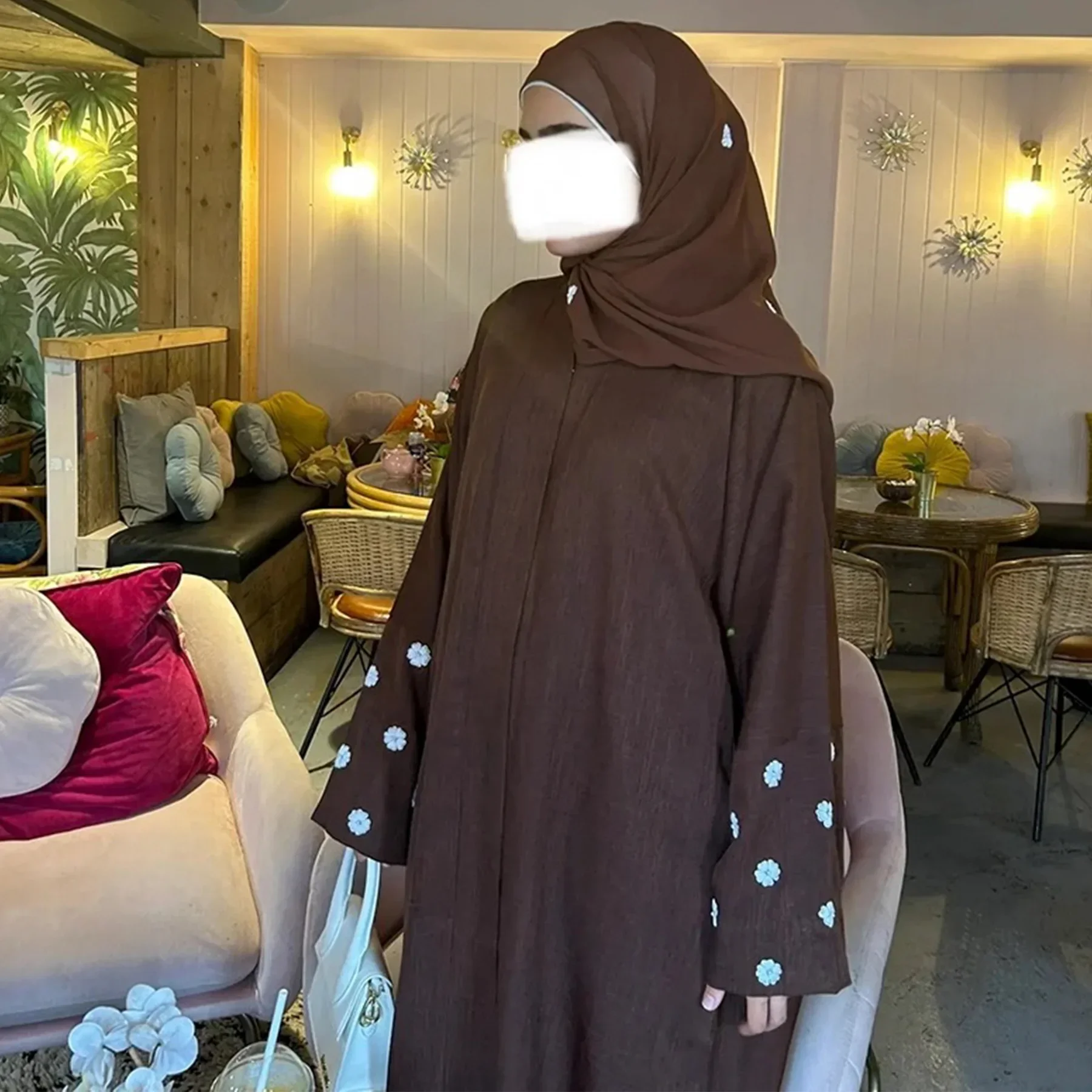 عبايات مطرزة بغيوم العيد للنساء فستان إسلامي دبي عباية مفتوحة تركيا كيمونو سترة رداء كيبيا جلابية ملابس إسلامية