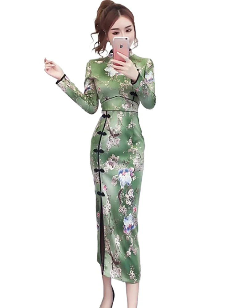 Frauen Rosa Wildleder Stoff Floral Chic Cheongsam Kleid 2024 Koreanische Vintage Luxus Abendkleid Herbst Winter Elegante, Figurbetontes Kleid