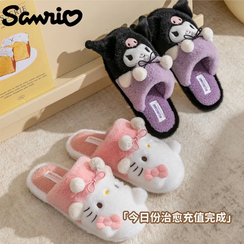 

Sanrio Hello Kitty Cotton Slippers Kawaii Cartoon Anime Embroidery Accessories Home Non Slip Slipper Winter Men and Women Styles