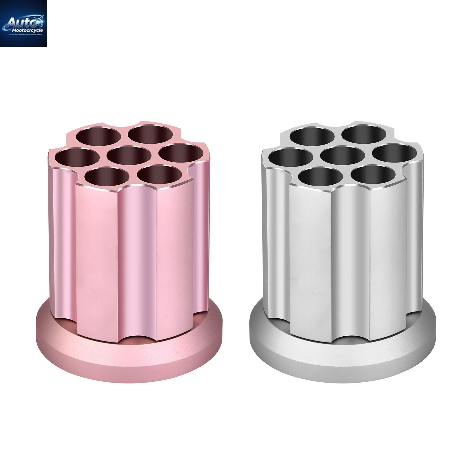 1PC Cylinder Pen/Pencil Container Aluminum 7-hole Revolver Metal Rotate Pen Holder 360 ​​Degrees Spin Gift Decorate