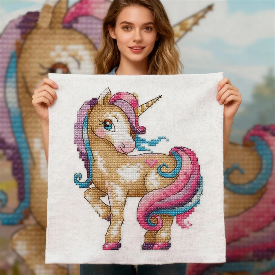 

2026 New The Magical Unicorn Cross Stitch Kit 11ct Count Print Canvas Cross Stitches Needlework Partial Embroidery DIY Handmade