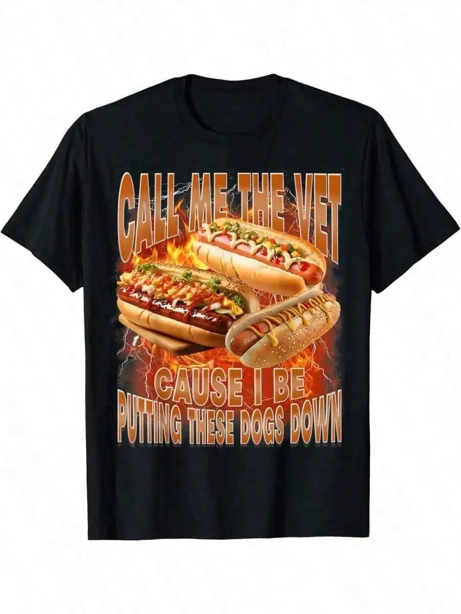 2026 Call Me The Vet Cause I Be Funny Hot Dog Bootleg Meme Hotdog T-Shirt 100% Cotton Trendy Y2K Short-Sleeve Tee-Soft,