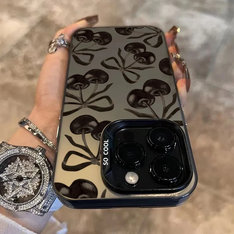 Custodia per telefono con fiocco in ciliegio nero per Oppo Realme 13 12 11 10 9i 8 8i C65 C63 C55 C53 C35 C33 C20 C21Y C15 C21 Cover posteriore opaca