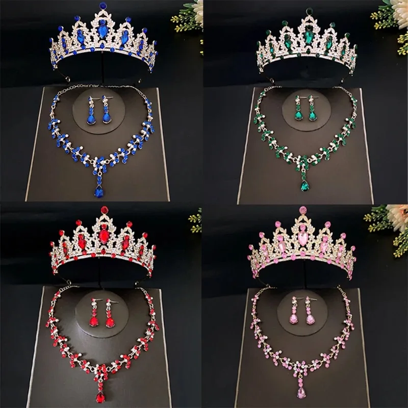 Luxury Bridal Hair Jewelry Purple Pink Green Blue Red Crystal Baroque Crowns And Tiaras Headband For Women Wedding Party Diadem