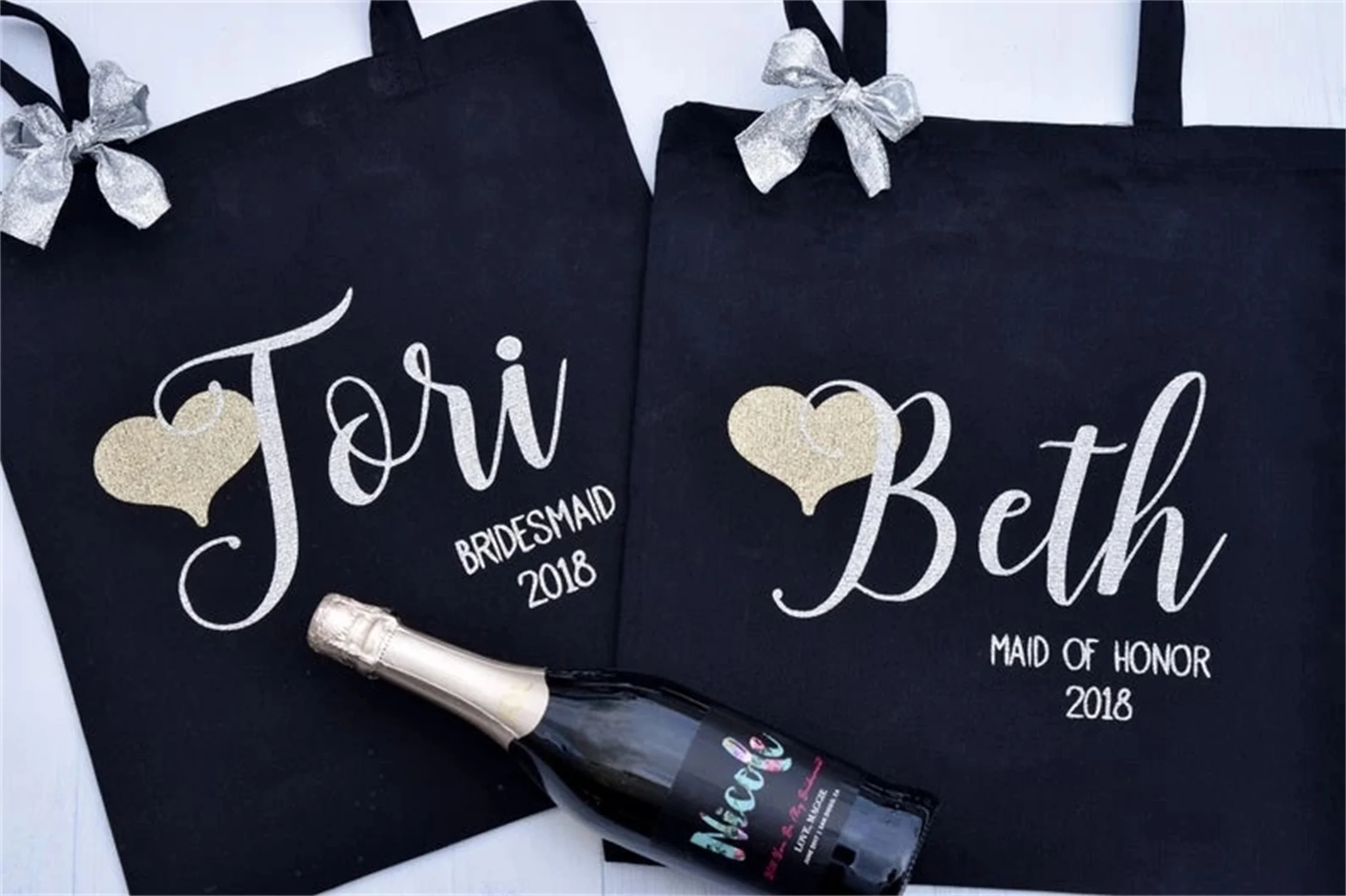 

Personalize Name Title Black Beige Bride Tote Bags Bridesmaid Bag Custom Wedding Birthday Polyester Tote Bag