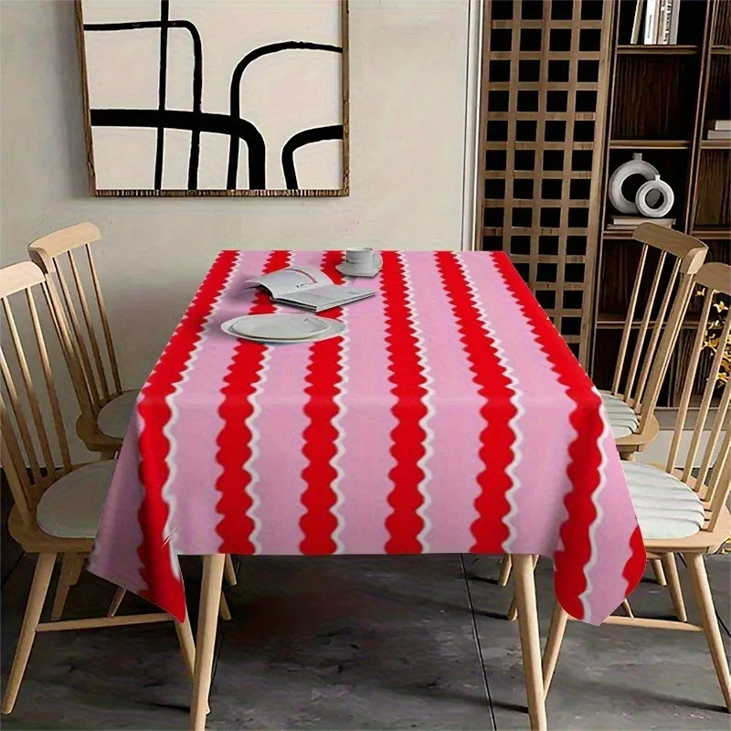 One colorful striped rectangular tablecloth, bright red and pink restaurant cloth, suitable for kitchen, dining room and parties