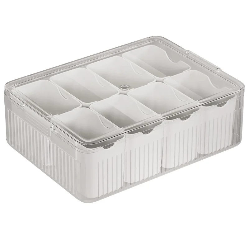 Caja de almacenamiento de bandeja de servicio dividida de 8 rejillas, separador de condimentos subformato portátil de cocina, mantenimiento fresco, bocadillos, frutas, caja de alimentos