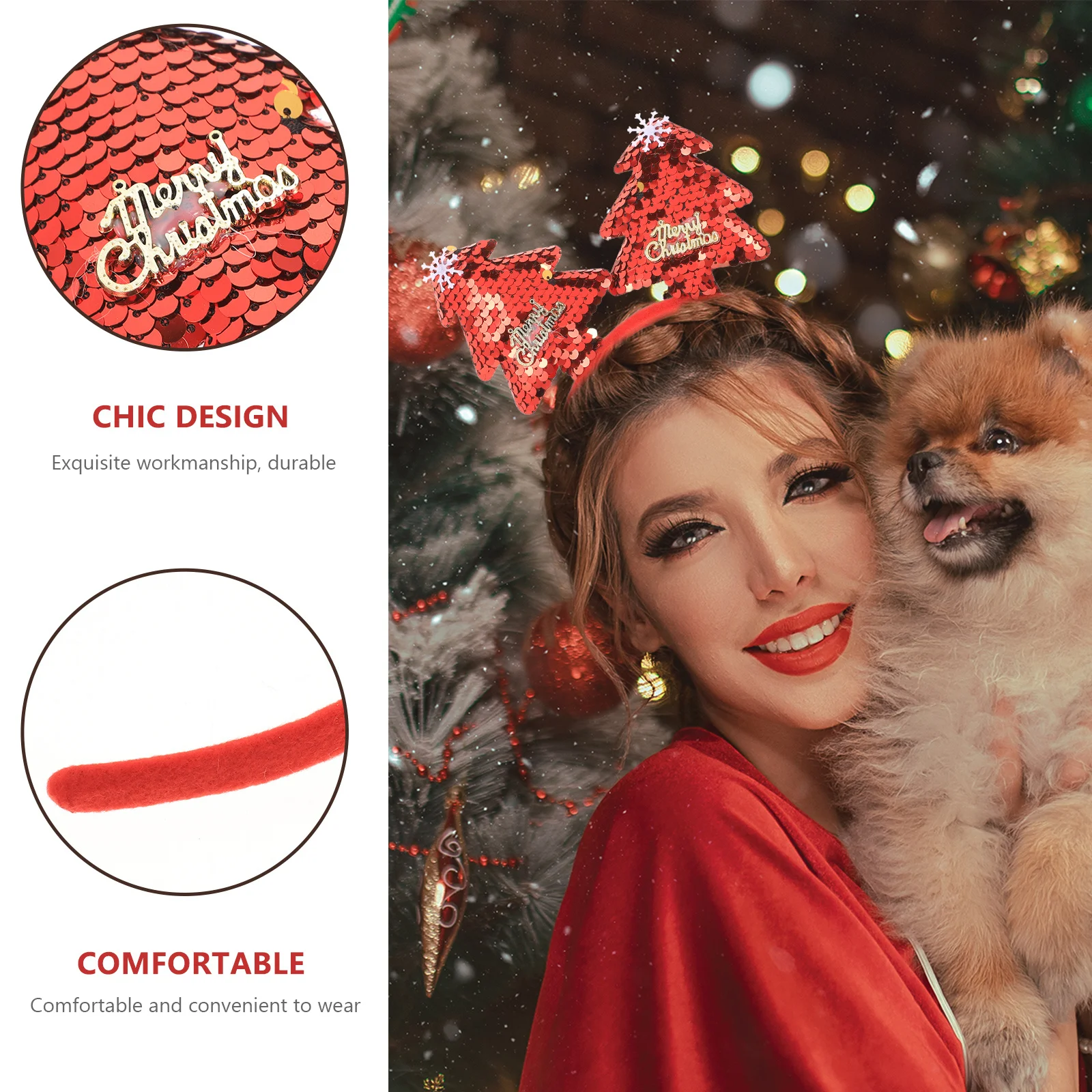 

3Pcs Xmas Tree Headband Christmas Headpiece Party Supplies Costume Hair Accessories Christmas Headband Decorative Hair Hoops