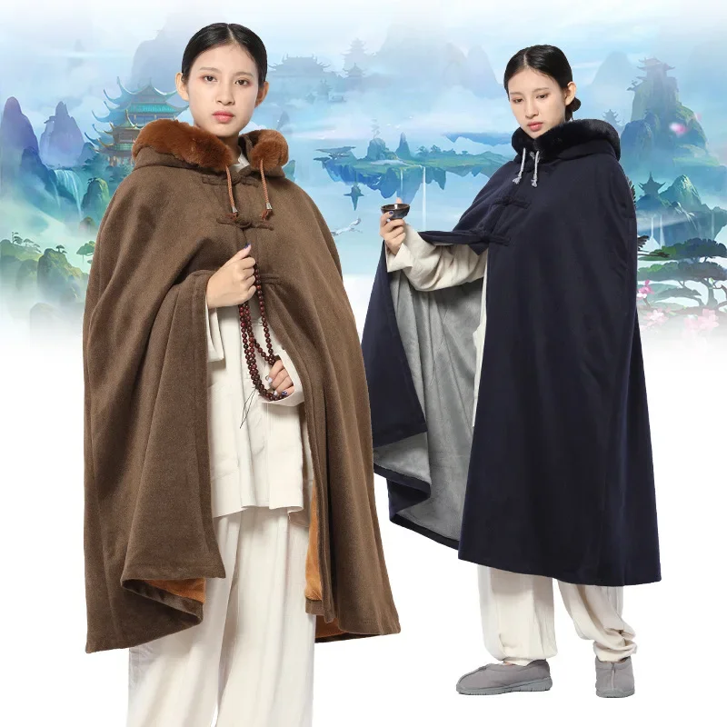 

Meditation Zen Kung Fu Robes Buddhist Monk Robes Zen Clothes Cloak Shawl Kung Fu Robes Cold-proof Cloak Men Chinese Hooded Cape