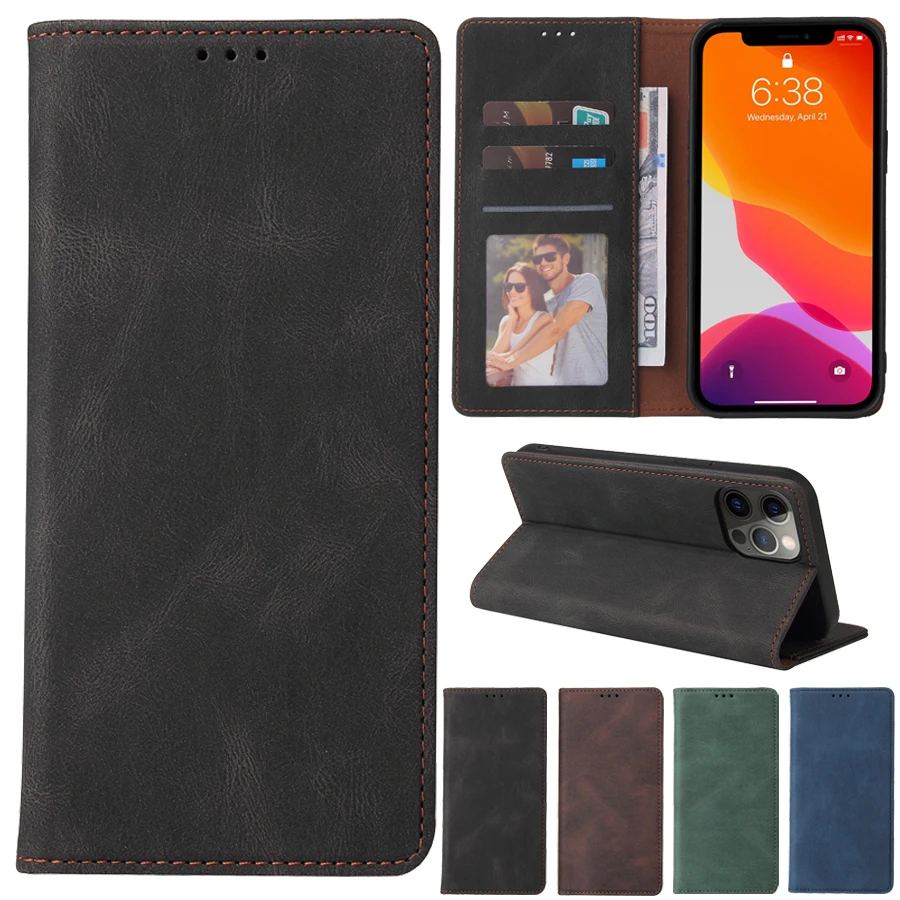 Flip Leather Wallet Case For iPhone 13 Pro Max 13 Mini 12 Pro Max 11 Pro Max SE2020 X XS XR XS Max 8/7/6/6S Plus Drop Proof Case