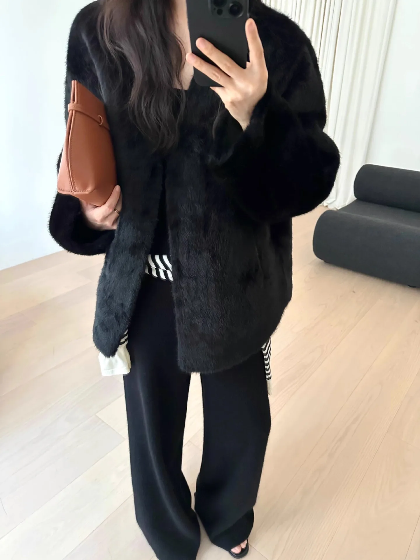 الخريف والشتاء جديد الخامس الرقبة فو فرو المنك مركب قطعة واحدة معطف الفرو للنساء أنماط المتوسطة والطويلة #3