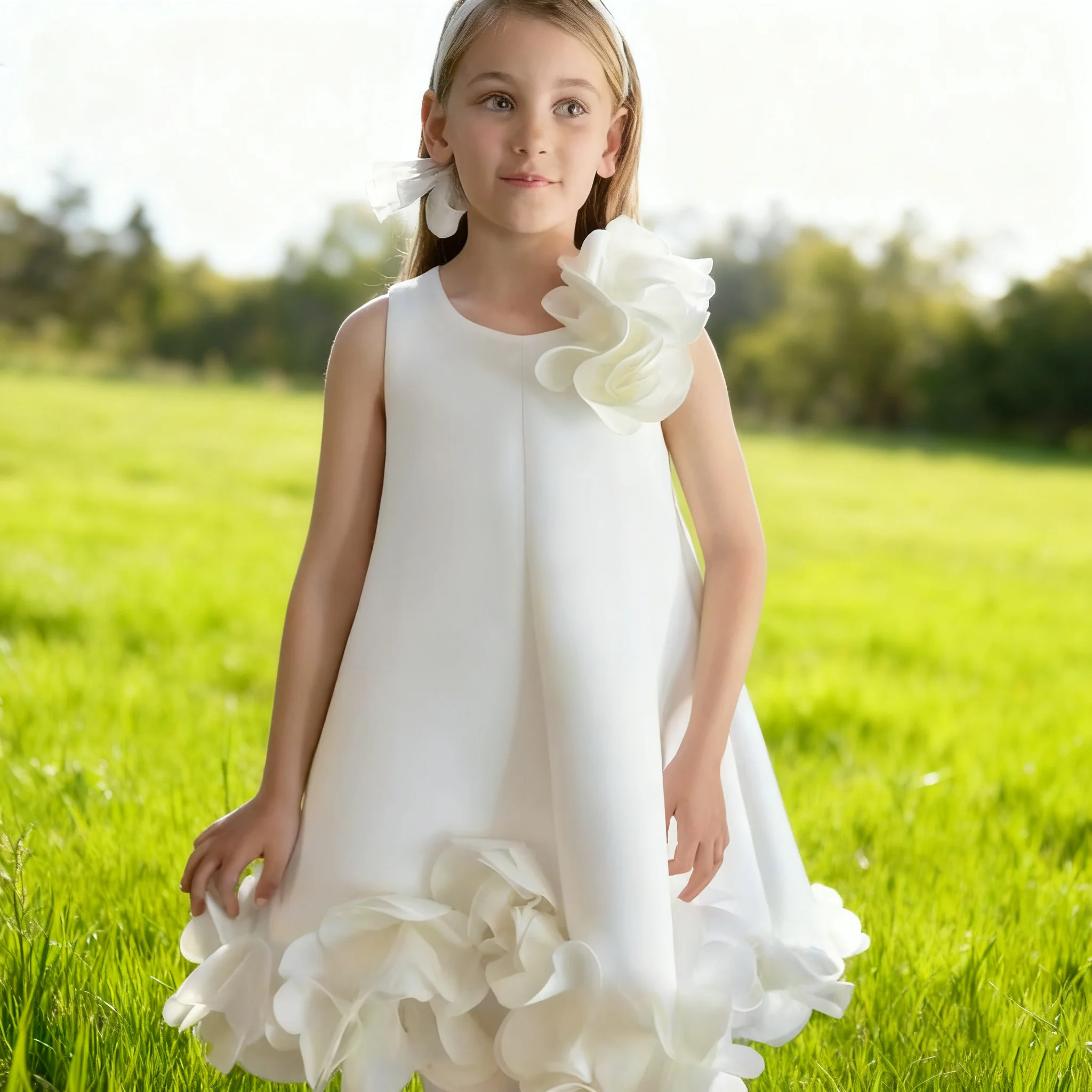 Vestido de princesa sin mangas para niños, vestido de baile de hojas blancas para cumpleaños, boda, vestido de bautismo para bebés, vestido de chaleco festivo para niñas