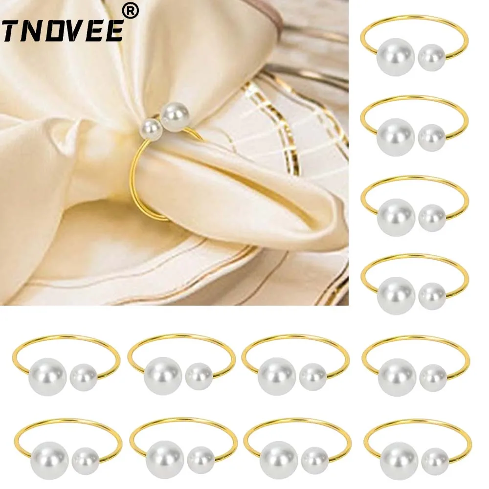 12Pcs Pearl Napkin Rings Gold Napkin Holder Table Napkin Buckles for Dinning Table Setting Christmas Wedding Party Supply ERP23