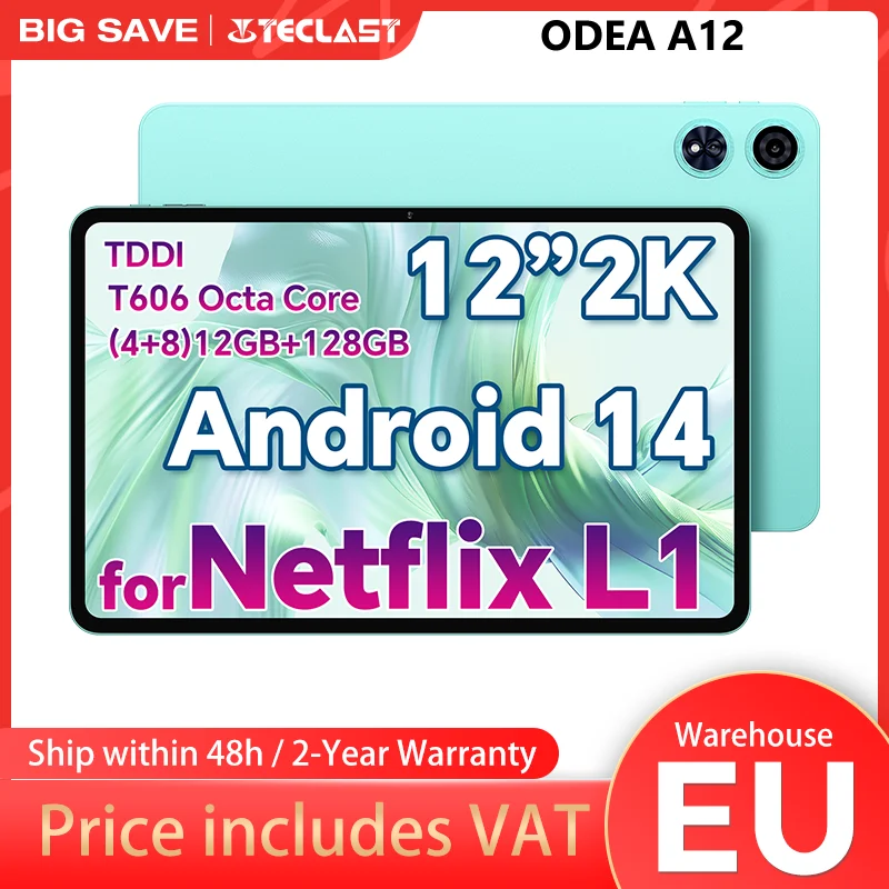 Odea A12 12 Inch Tddi Screen, 2000X1200 2K, Android 14 Tablet, (4+