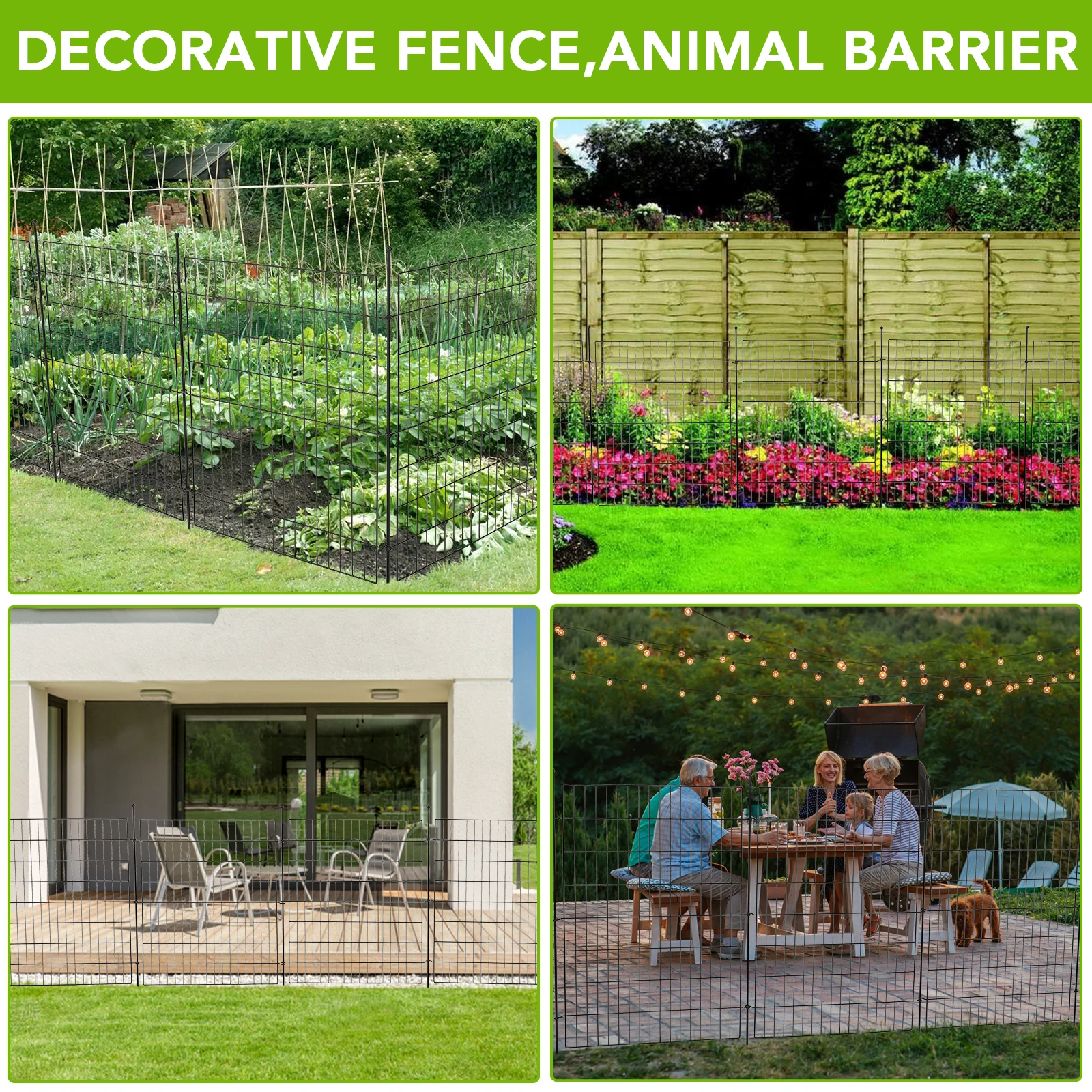 Rustproof No-Dig Decorative Garden Fence Panels, Metal Animal Barrier Edge Fence with Stakes for Yard Lawn Patio Flower Bed - Arched, 15-Pack, 81cm H x 74cm L - For Dog/Rabbit Deterrent