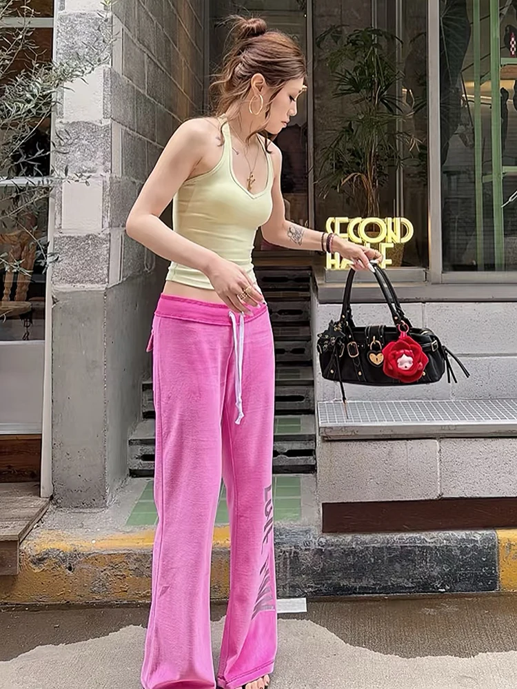 Sisterlinda Casuals Pants Women Letter Print Simple Drawstring Patchwork Stretch Fashion Sport Streetwear Trend Hottie Bottoms