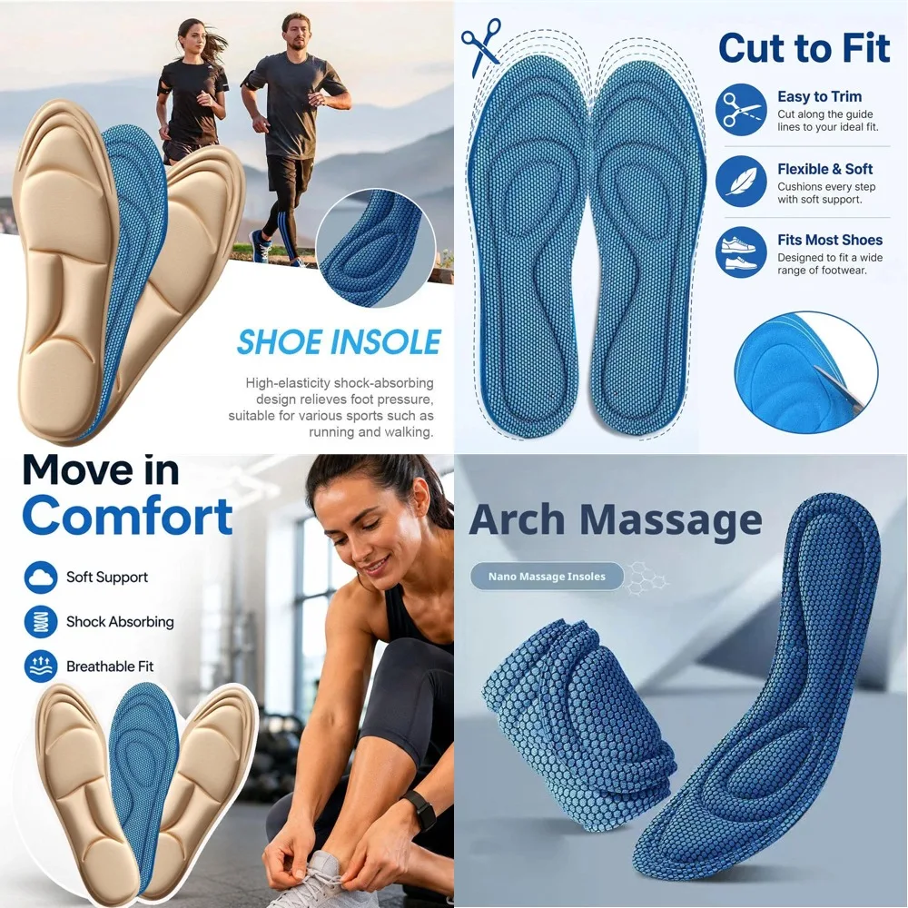 

2 Pair Sports Insole Men's Anti Odor And Sweat Absorbing Spring And Autumn Women's Soft Sole Shock-absorbing 5D Insole 2026 New