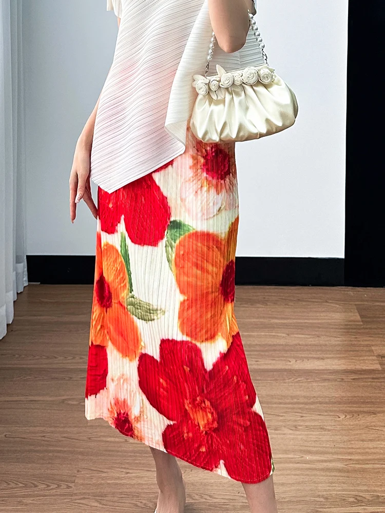 

Повседневная женская юбка с цветочным принтом и плиссировкой в стиле Three Houses, летняя новинка, с эффектом похудения, из полиэфирного волокна