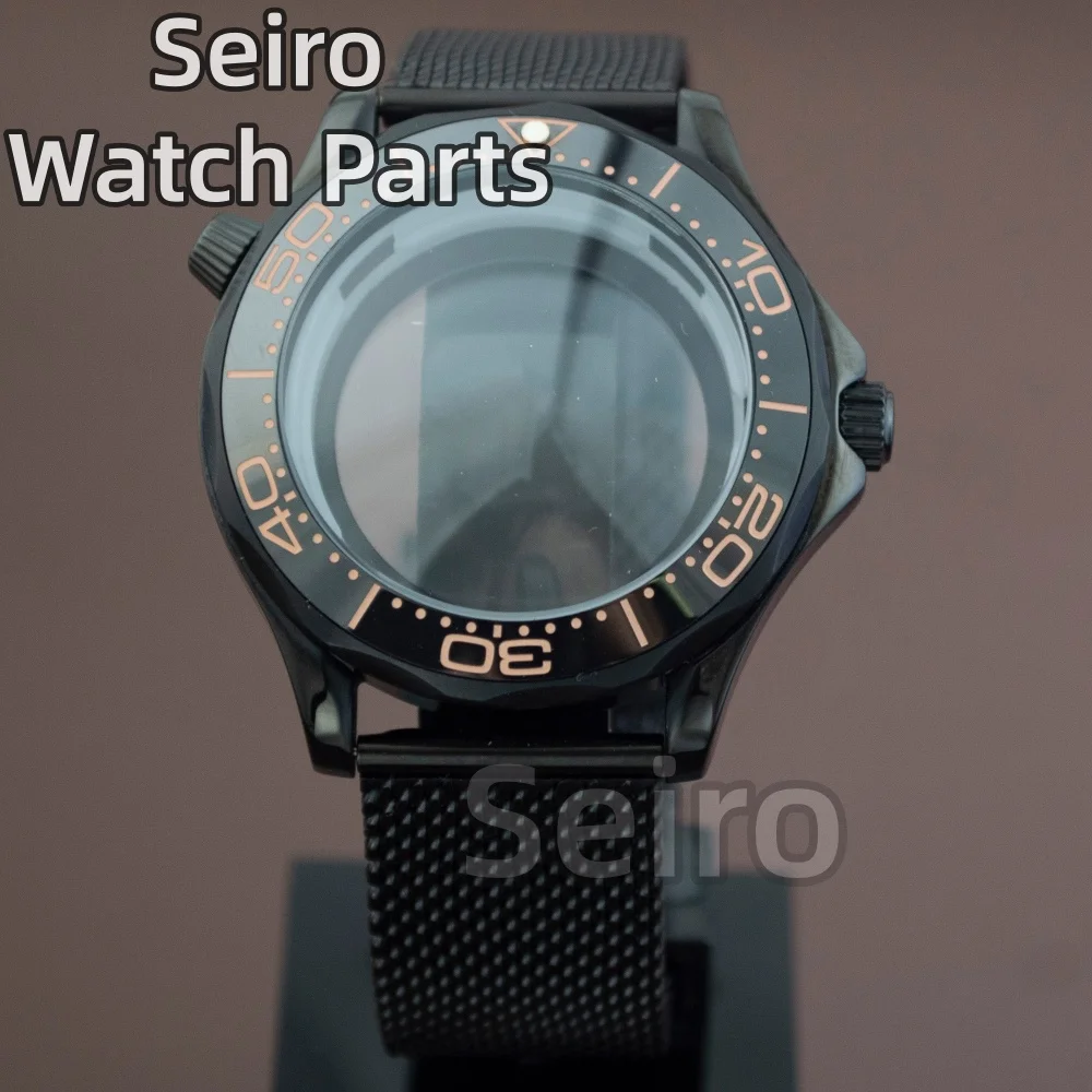 

Black PVD Stainless Steel 41mm Automatic Watch Case Mesh Strap 31mm Dial Transparent Back for NH35 NH36 movement Seamaster Case