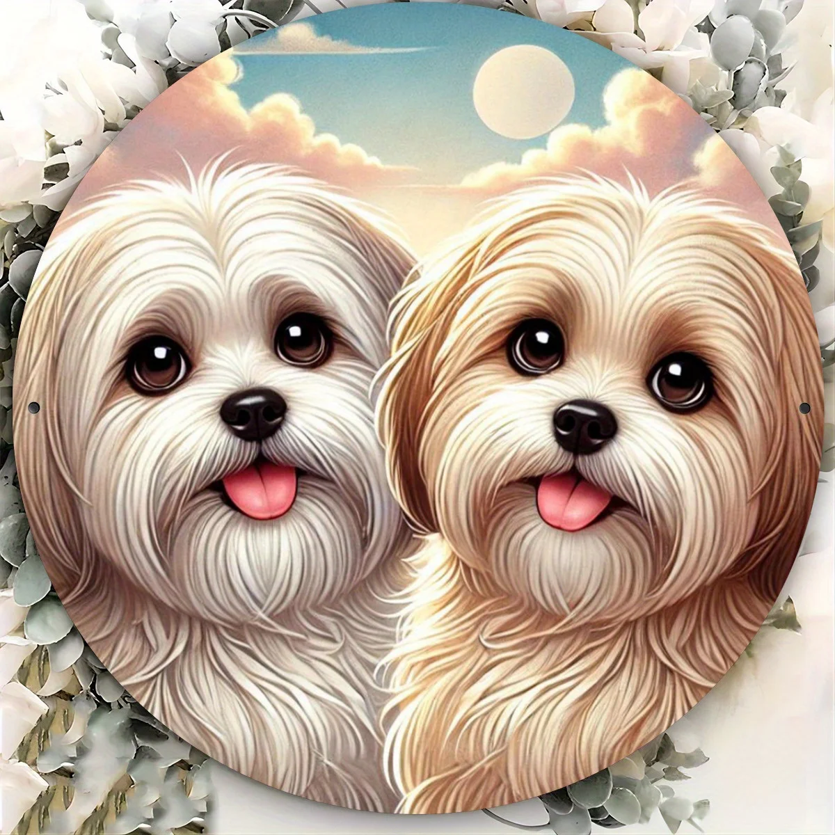 Cute Cartoon Dog & Ballflower 7.8" Metal Wall Art, High-Definition Print, Durable Iron Decor for Home, Garden & Gifts