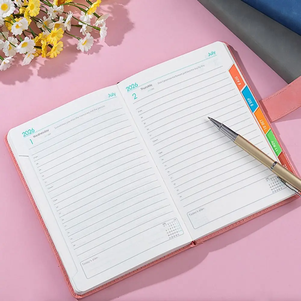 

English 2026 Schedule Planner Notepad 12 Months Wear-resistant a5 Agenda Planning Notebook Bookmark Thick Paper