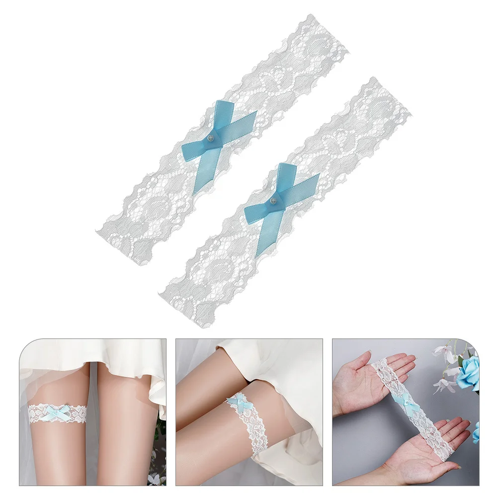 

2Pcs Lace Bride Garters Bowknot Elastic Thigh Bands Bridal Wedding Garters for Brides for Wedding,lace ,Prom ,White