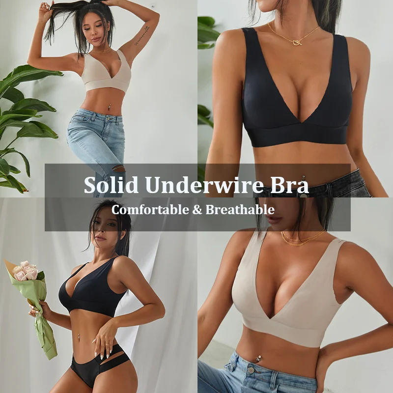 Deep V bezszwowe biustonosze Sexy Push Up bielizna z wypełniaczem dla kobiet bezprzewodowa damska bluzka w rozmiarze Plus Size damska niewidzialna