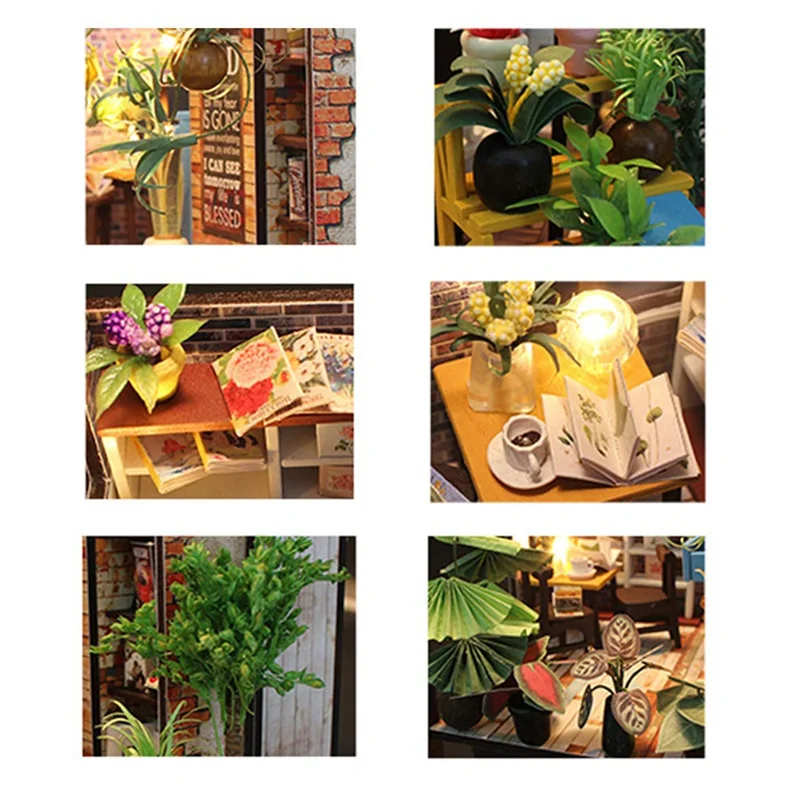 DELAM-ミニチュアDIYコーヒーハウスキットDIYドールハウスキットデスク本棚装飾女の子男の子子供大人向けアイデアギフト