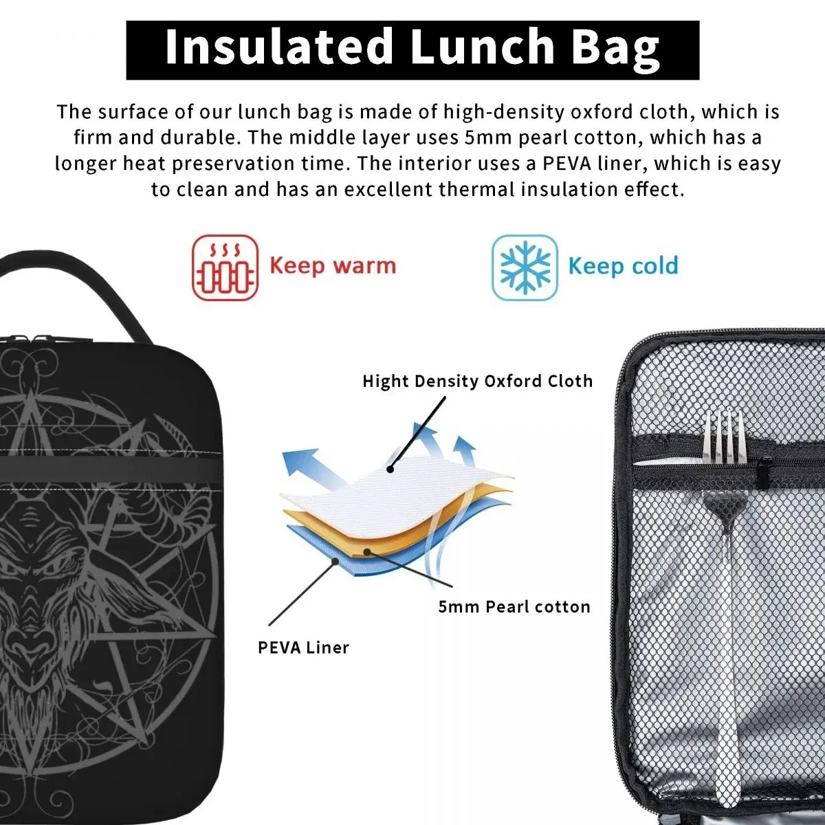 Baphomet-Sacs à lunch isothermes thermiques pour l'école, boîte à bento réutilisable SAFSatan, glacière pour hommes et femmes