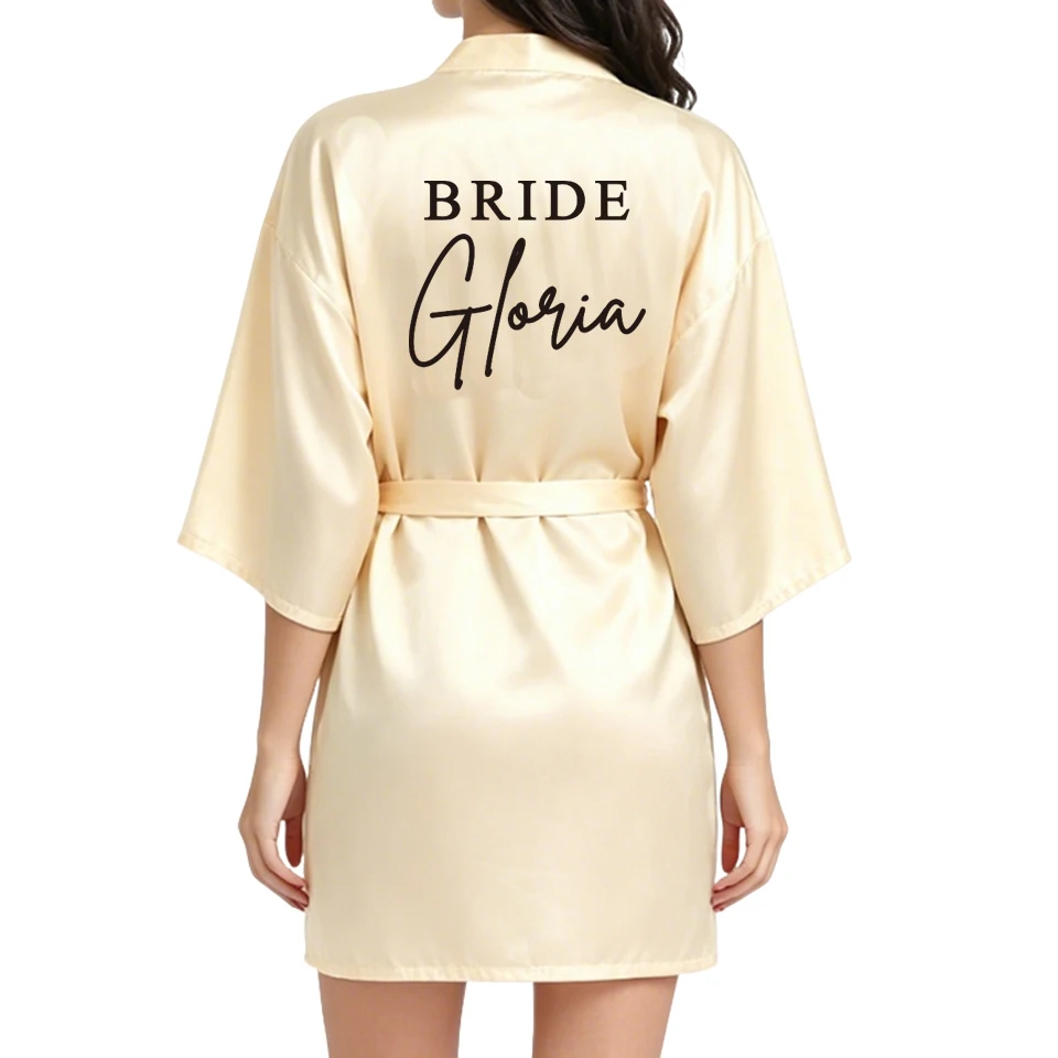 Aangepaste logo bruiloft datum naam badjas kunstzijde bruids gewaad bruid bruidsmeisje bruiloft gewaden vrouw Bachelorette Preparewear