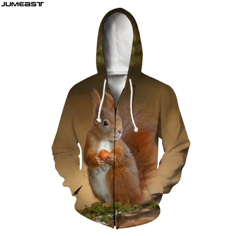 

Jumeast Men's Jacket Women's Hoodies Animal Grey Red Fox Squirrel Oversized Zipper Coat Pullover Funny Spring Autumn Tracksuit