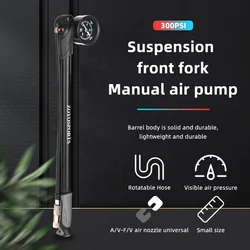 Bicycle Air Shocks Pump With Gauge High Pressure 300PSI Max MTB Bike Shock Pump for Fork & Rear Suspension Portable Hand Pump