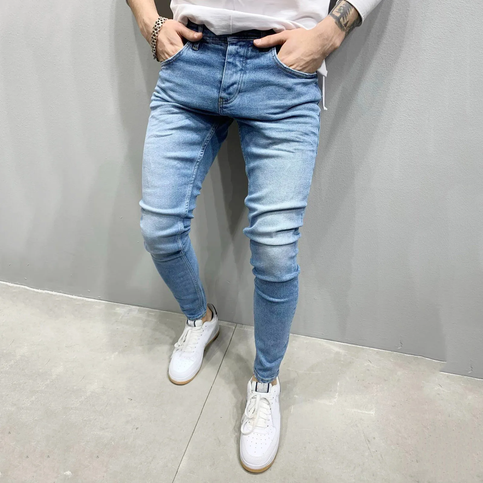 Hochwertige elastische Stretch-Röhrenjeans Herren European American Classic Solid Washed Denim Hose Casual Pantalones Hombre Jogger