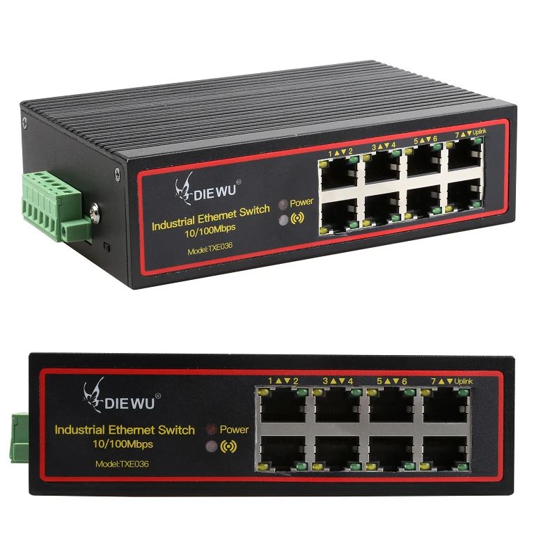 네트워크 스위치 8포트 산업용 스위치 신호 강화 스위치 100M RJ-45 LAN 어댑터 DIN 레일 유형 인터넷 분배기 어댑터