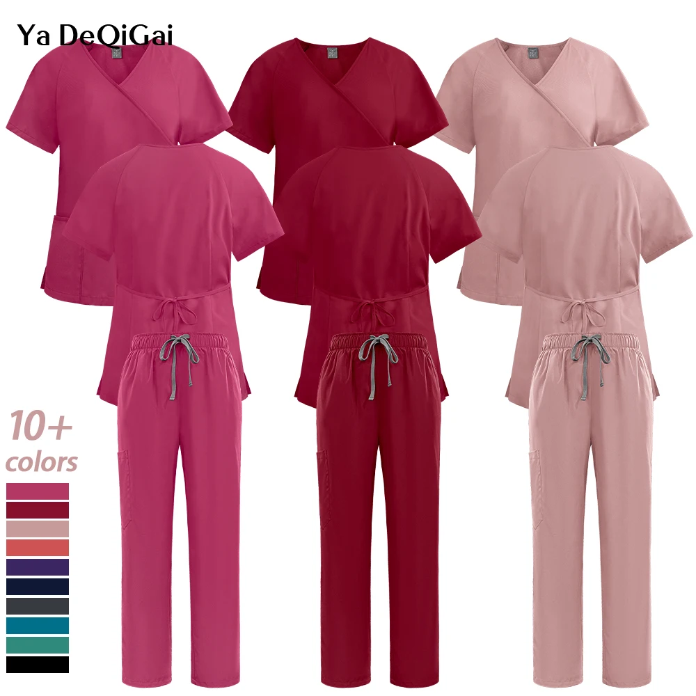 

Fashion Medical Uniforms Woman Surgical Scrub Set Doctor Nurse Nursing Clinical Beauty Salon Workwear Dentist Overalls Top Pants