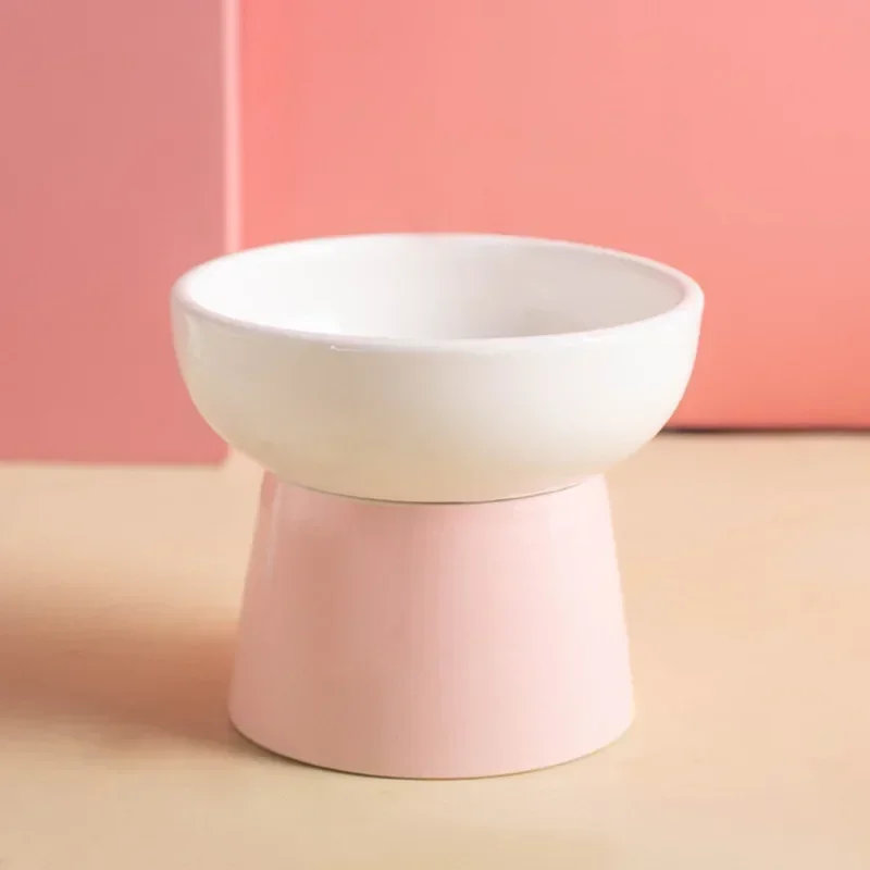 

Новая керамическая миска для домашних животных с высокой ножкой, легко чистящаяся кормушка для собак и кошек, цвет макарон, предотвращает опрокидывание, товары для домашних животных