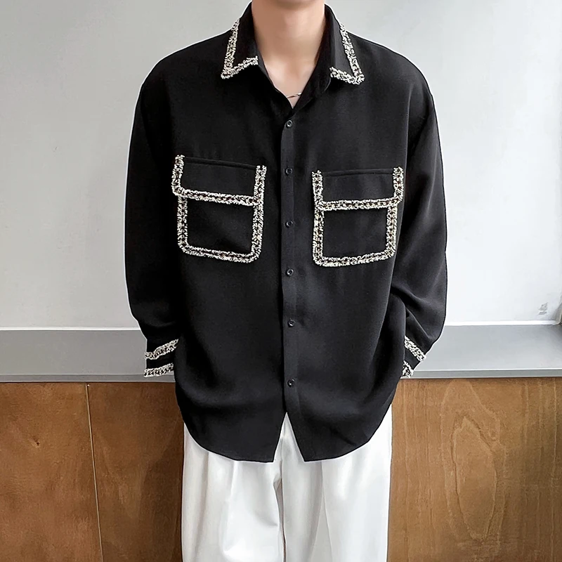 2024 Spring New Pocket Long Sleeve Shirt Men's Women's Fashionable High-End Long Sleeve Shirts Solid Color Men's Clothes