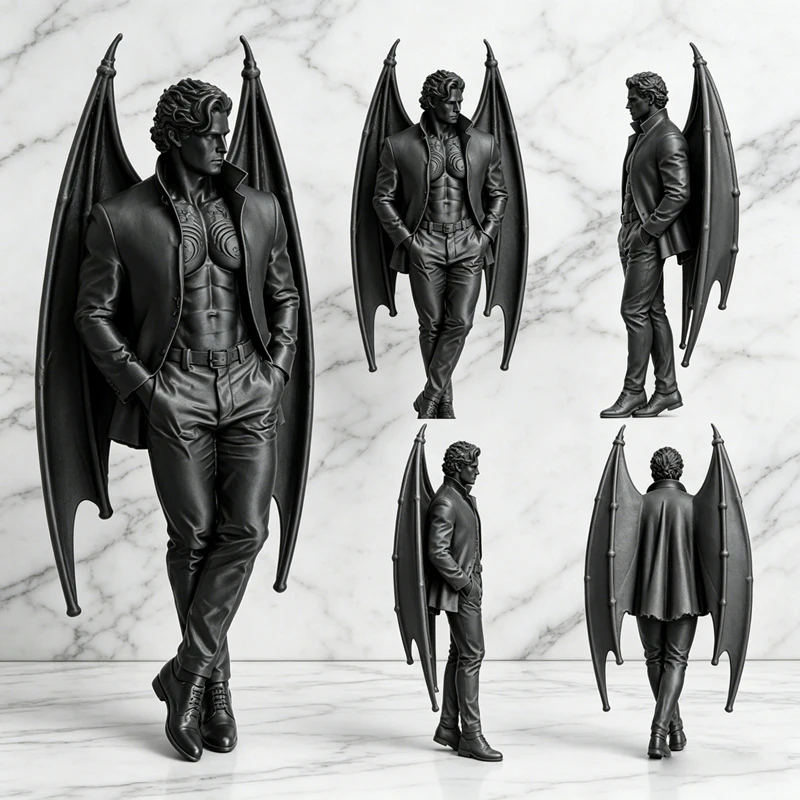 16cm Winged Vampire Gentleman Statue 3D Printed Devil Figurine Gothic Demon Sculpture Ornament Home Desktop Halloween Decor ﻿