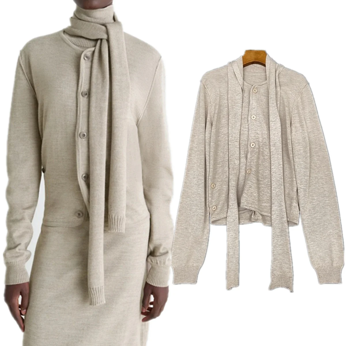 

Jenny&Dave Nordic Minimalist Solid Color Wool Blend Sweater Autumn And Winter Scarf Collar Lazy Elegant Knitted Sweater Women To