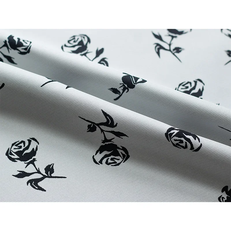 Black and White Rose Twill Jacquard Satin Fabric Simple Style Women's Dress Suit Diy Sewing Fabric