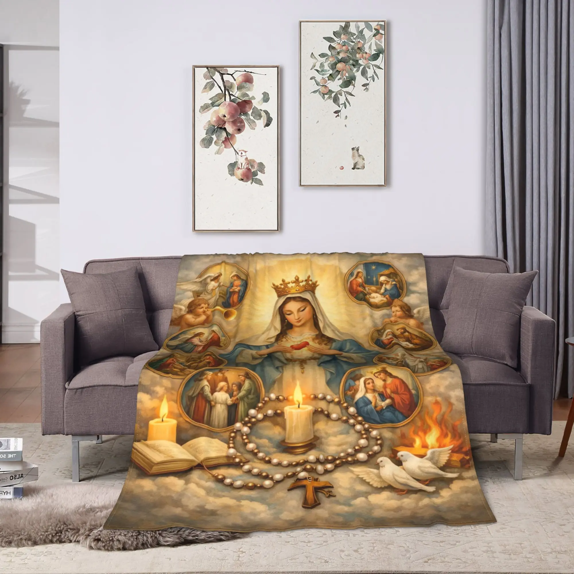 Virgin Mary Cherubs Rose Blanket Quality Soft Warm  Throw Blanket Winter Travel Office Home Decor Fashion Bedspread