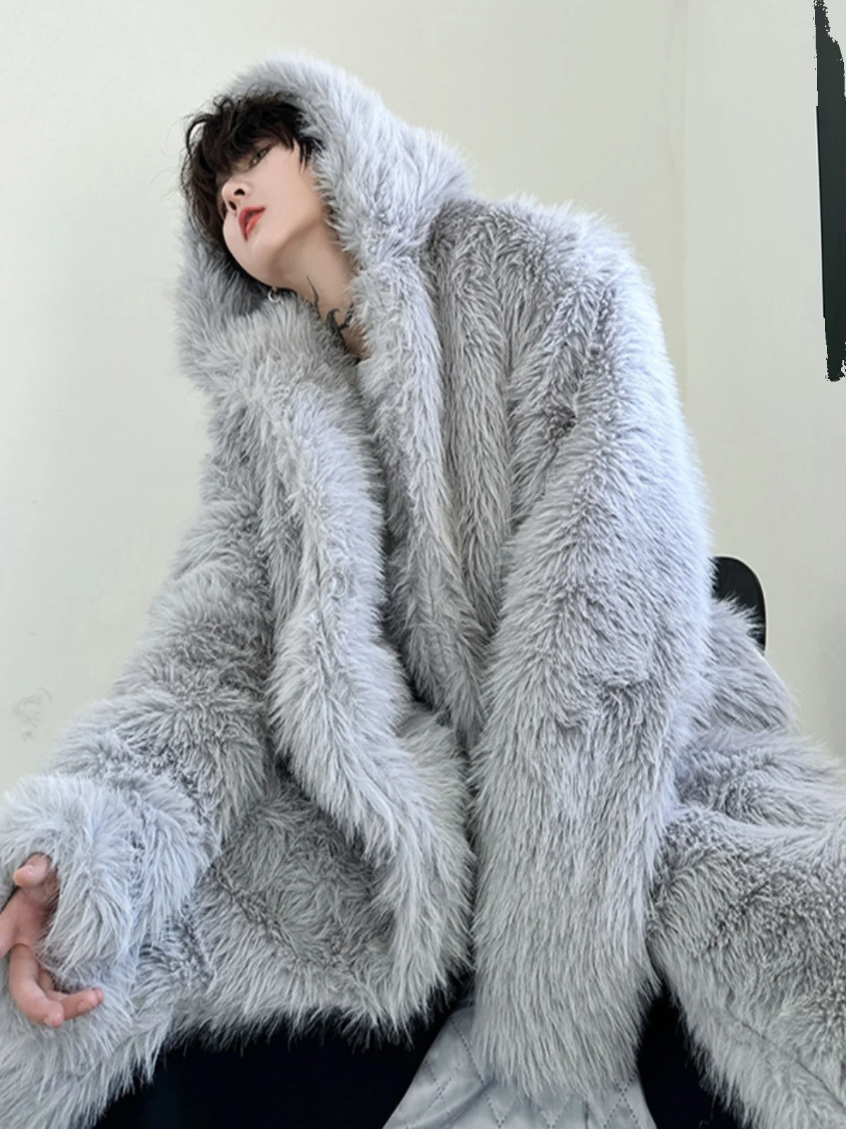 

Thiened Long Men's Fake Fur Coat Winter Faionable Loose Winter Coat Warm Thi Windbreaker Commute Sle