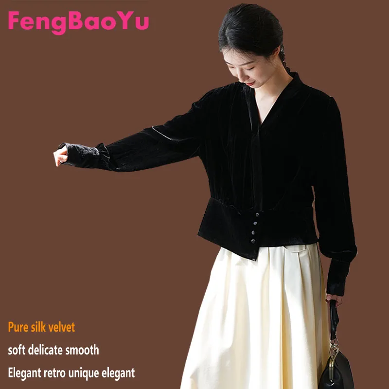 

Fengbaoyu Silk Velvet Women's Shirt - French Luxury Fashion Trendy Upper Wear for Business and Casual Wear - High-end Clothing