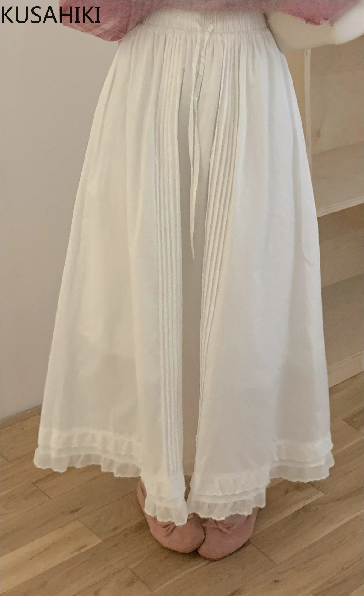 

KUSAHIKI Корейская шикарная весенняя новая длинная юбка трапециевидной формы с вышивкой и кружевом