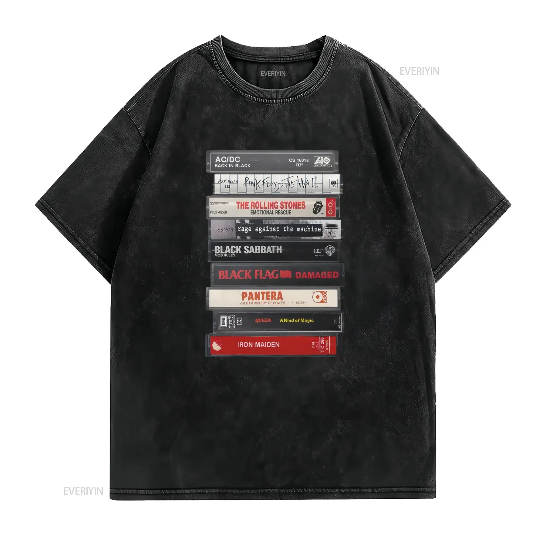 Vintage Rock Metal 80s and 90s cassette tape stack T shirt Band nostalgia tee for music lovers vintage Washed fashion Stretched