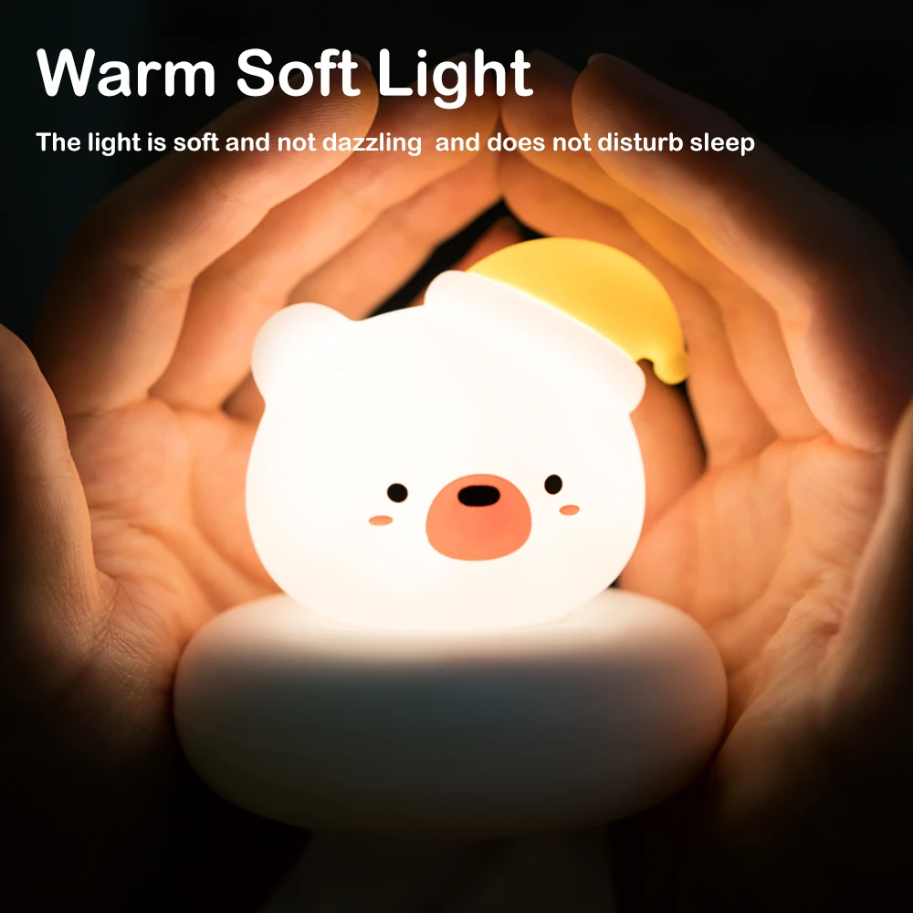 Cute Cat Bear Night Light With 3 Level Brightness Touch Beside Lamp For Nursery Sleeping Nightlights Room Decor