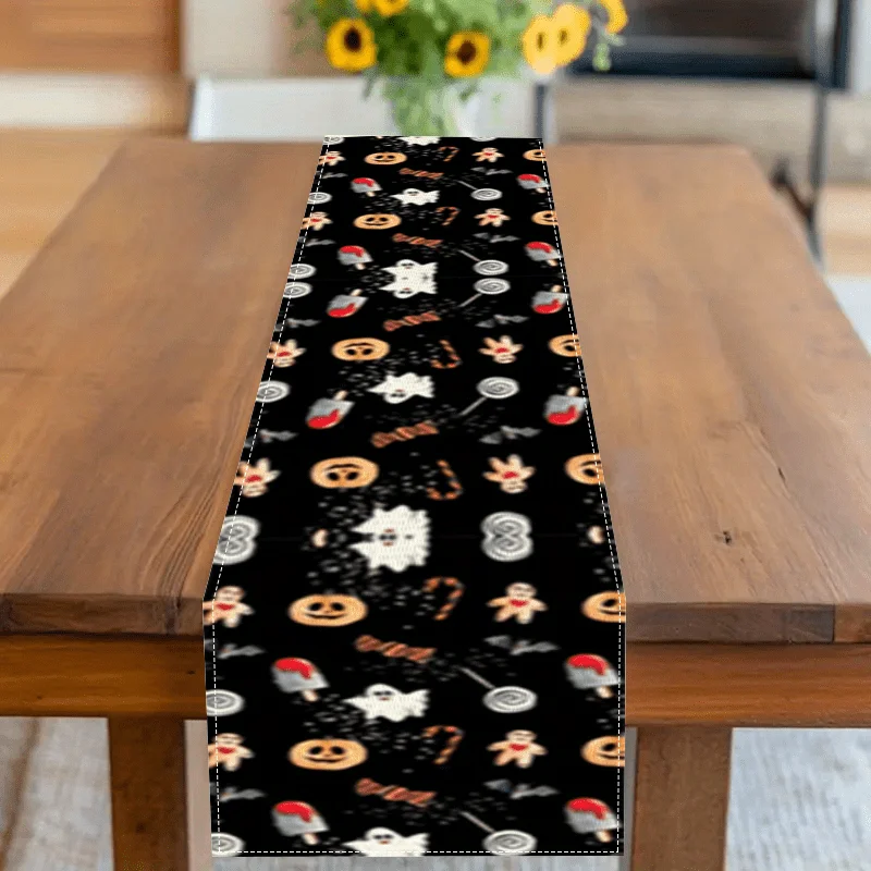 

1 Halloween-Themed Table Runner, Ghost Candy Falling, Pumpkin Lanterns, Ghost Flying, Suitable for Parties, Restaurants, B&Bs, Markets, and Holiday Decoration Scenes.