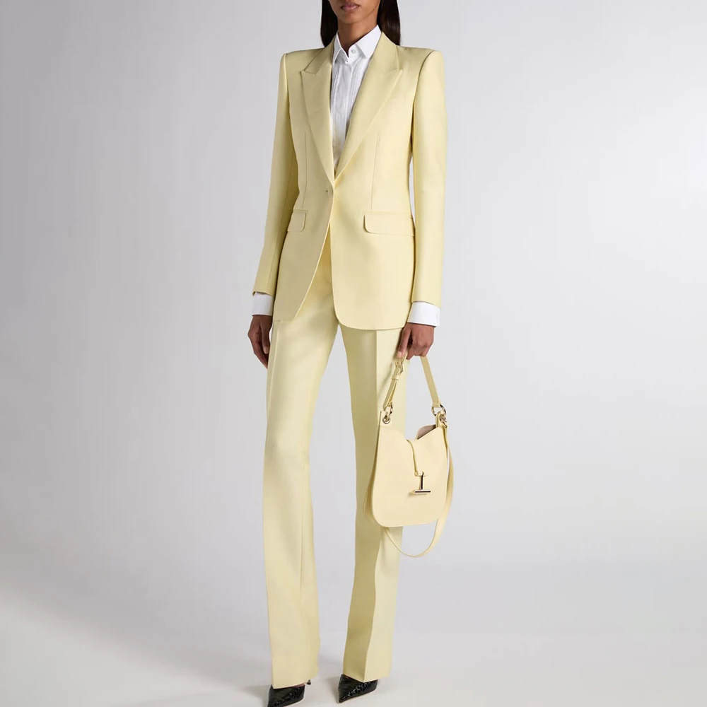 Exquisite Women Oatmeal Color Suit Straight Single Breasted Jacket Pants 2Piece Set Elegant Office Lady Outfit Formal Party Wear
