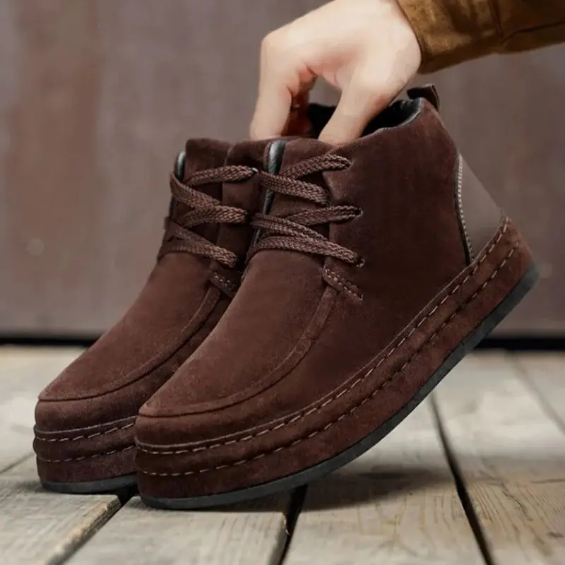 

Winter High-Top Men's Shoes Trendy Thick-Soled Sporty Casual Fleece Lined Warm Cold Resistance Cotton Shoes