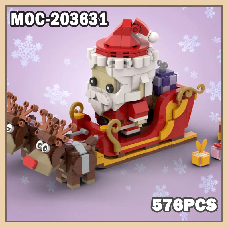

MOC-203631 Santa Claus + Reindeers + Sleigh + Gifts Building Blocks Father Christmas Model Creative gift Building Blocks Set